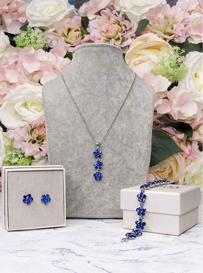 Small Daisy Crystal Jewellery Set - Royal Blue